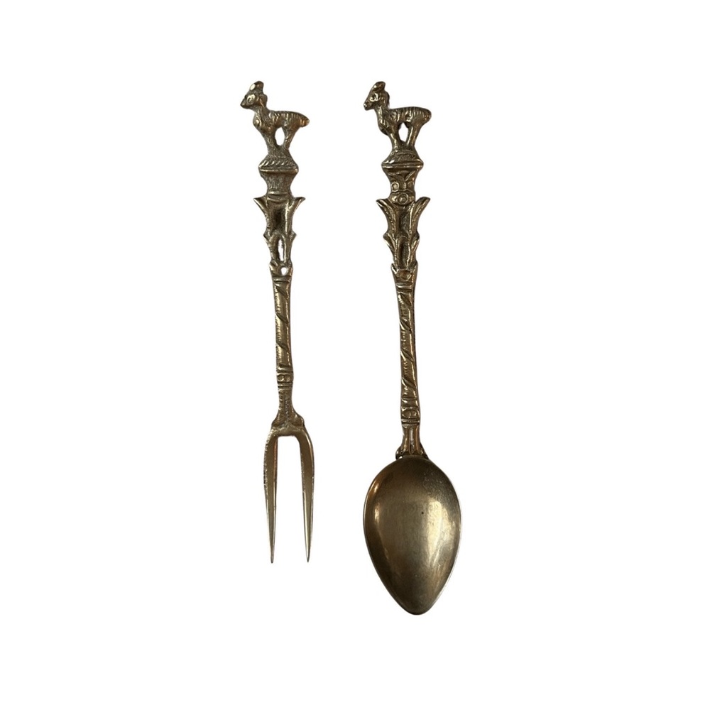 Vintage Ornate Cocktail Fork And Spoon Italy 1930s